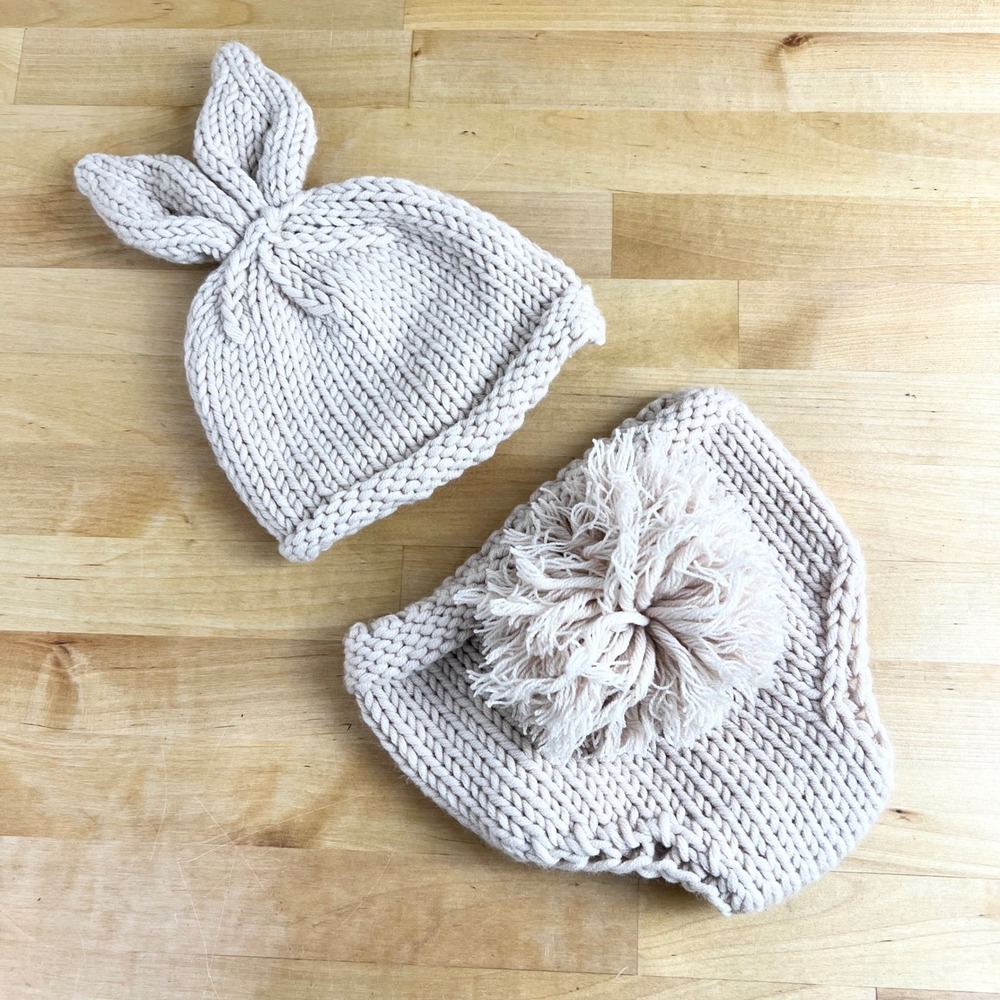 Newborn Photography Knit Set‎ Bunny Rabbit Ears Beanie Diaper Cover Baby Beige